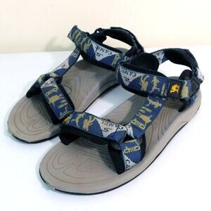 Camel Crown Mens Sandals Size 8 Blue Patterned Hook and Loop Strappy